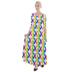 Retro Rainbow Gradient Peace Symbol Half Sleeves Maxi Dress by Pakrebo