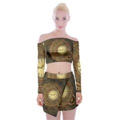 Noble Steampunk Clockwork Off Shoulder Top With Mini Skirt Set by FantasyWorld7