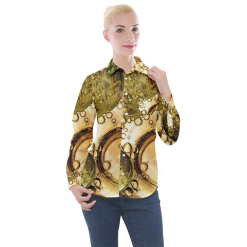 Bubbles Fantasy Green Design Women s Long Sleeve Pocket Shirt by Pakrebo