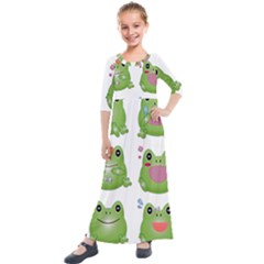 Kawaii Frog Rainy Season Japanese Kids  Quarter Sleeve Maxi Dress by Pakrebo