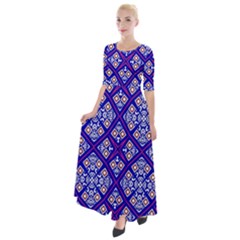 Symmetry Digital Art Pattern Blue Half Sleeves Maxi Dress by Pakrebo