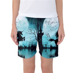 Wonderful Unicorn Silhouette In The Night Women s Basketball Shorts by FantasyWorld7