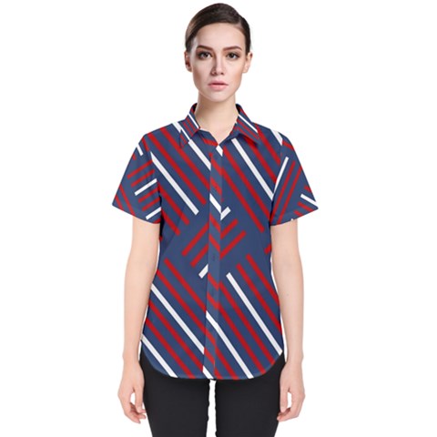 Geometric Background Stripes Women s Short Sleeve Shirt by HermanTelo