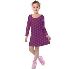 Blue Pattern Texture Kids  Long Sleeve Velvet Dress by HermanTelo