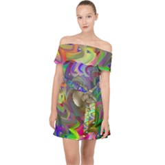 Rainbow Plasma Neon Off Shoulder Chiffon Dress by HermanTelo