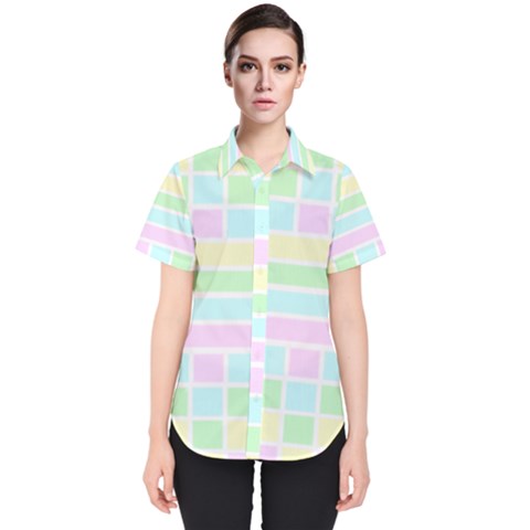 Geometric Pastel Women s Short Sleeve Shirt by Bajindul