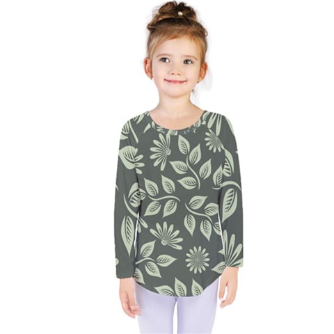 Flowers Pattern Spring Green Kids  Long Sleeve Tee by Bajindul