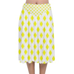 Yellow White Velvet Flared Midi Skirt by HermanTelo