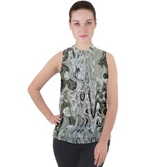 Abstract Stone Texture Mock Neck Chiffon Sleeveless Top by Bajindul