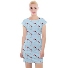 Flamingo Pattern Blue Cap Sleeve Bodycon Dress by snowwhitegirl