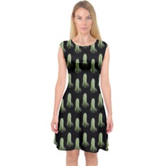 Cactus Black Pattern Capsleeve Midi Dress by snowwhitegirl