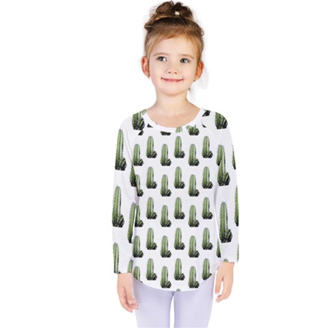 Cactus White Pattern Kids  Long Sleeve Tee by snowwhitegirl