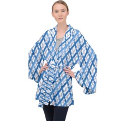 Geometric Overlay Blue Velvet Kimono Robe by Bajindul