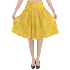 Wave Lines Yellow Flared Midi Skirt by HermanTelo