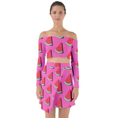 Fresh Watermelon Slices Off Shoulder Top With Skirt Set by VeataAtticus