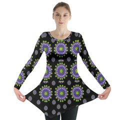 Lilies And Decorative Stars Of Freedom Long Sleeve Tunic  by pepitasart