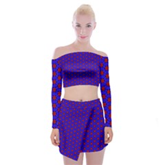 Blue Pattern Red Texture Off Shoulder Top With Mini Skirt Set by Mariart