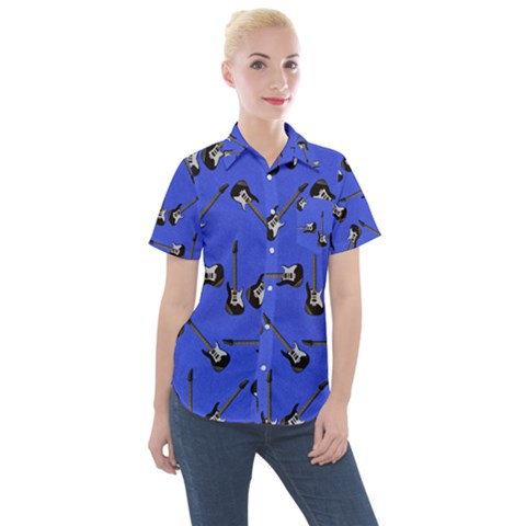 Guitar Instruments Music Rock Women s Short Sleeve Pocket Shirt by Bajindul