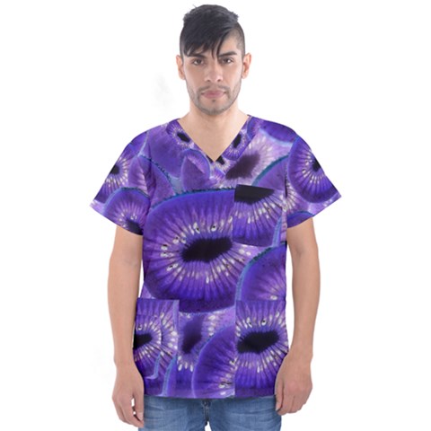 Sliced Kiwi Fruits Purple Men s V-neck Scrub Top by Pakrebo