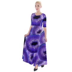 Sliced Kiwi Fruits Purple Half Sleeves Maxi Dress by Pakrebo