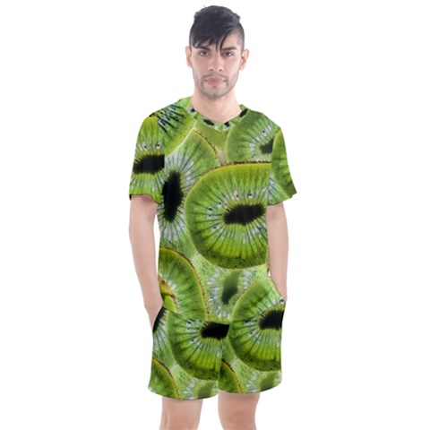 Sliced Kiwi Fruits Green Men s Mesh Tee And Shorts Set by Pakrebo