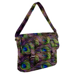 Green Purple And Blue Peacock Feather Digital Wallpaper Buckle Messenger Bag by Pakrebo