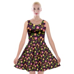 Flowers Roses Brown Velvet Skater Dress by Bajindul