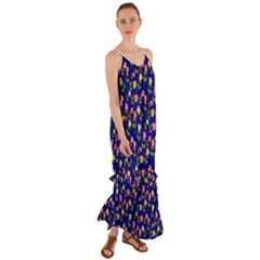 Flowers Roses Blue Cami Maxi Ruffle Chiffon Dress by Bajindul