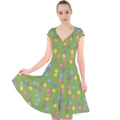 Balloon Grass Party Green Purple Cap Sleeve Front Wrap Midi Dress by HermanTelo