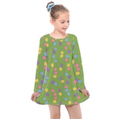 Balloon Grass Party Green Purple Kids  Long Sleeve Dress by HermanTelo