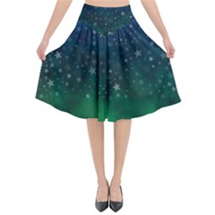 Background Blue Green Stars Night Flared Midi Skirt by HermanTelo