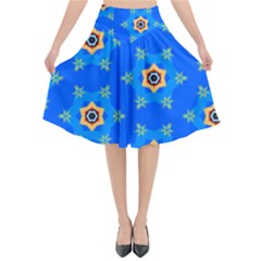 Pattern Backgrounds Blue Star Flared Midi Skirt by HermanTelo