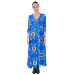 Pattern Backgrounds Blue Star Button Up Maxi Dress by HermanTelo