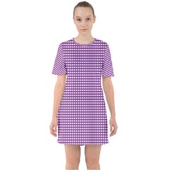 Gingham Plaid Fabric Pattern Purple Sixties Short Sleeve Mini Dress by HermanTelo