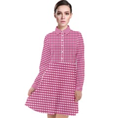 Gingham Plaid Fabric Pattern Pink Long Sleeve Chiffon Shirt Dress by HermanTelo