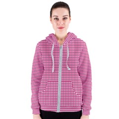 Gingham Plaid Fabric Pattern Pink Women s Zipper Hoodie by HermanTelo