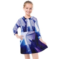 Abstract Architectural Design Architecture Building Kids  Quarter Sleeve Shirt Dress by Pakrebo