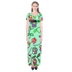 Flowers Floral Plants Short Sleeve Maxi Dress by Bajindul