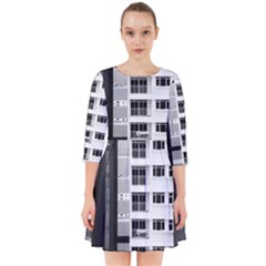 White And Black City Buildings Smock Dress by Pakrebo