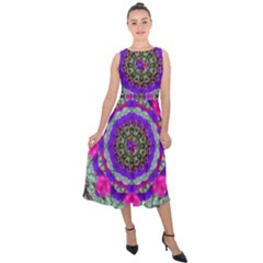 Floral To Be Happy Of In Soul Midi Tie-back Chiffon Dress by pepitasart