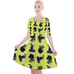 Gothic Girl Rose Yellow Pattern Quarter Sleeve A-line Dress by snowwhitegirl