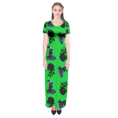 Gothic Girl Rose Green Pattern Short Sleeve Maxi Dress by snowwhitegirl