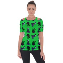 Gothic Girl Rose Green Pattern Shoulder Cut Out Short Sleeve Top by snowwhitegirl