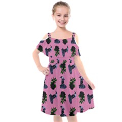 Gothic Girl Rose Light Pink Pattern Kids  Cut Out Shoulders Chiffon Dress by snowwhitegirl