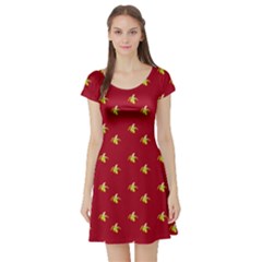 Peeled Banana On Red Short Sleeve Skater Dress by snowwhitegirl