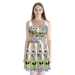 Graphic Kawaii Bunnies Split Back Mini Dress  by Sudhe