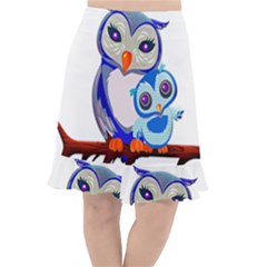 Owl Mother Owl Baby Owl Nature Fishtail Chiffon Skirt by Sudhe