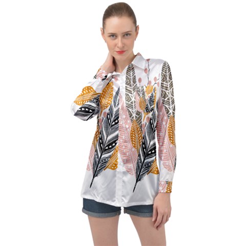 Feather Feathers Long Sleeve Satin Shirt by Sudhe