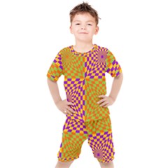 Pop Art Orange Background Kids  Tee And Shorts Set by Simbadda