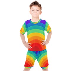 Rainbow Background Colorful Kids  Tee And Shorts Set by Simbadda